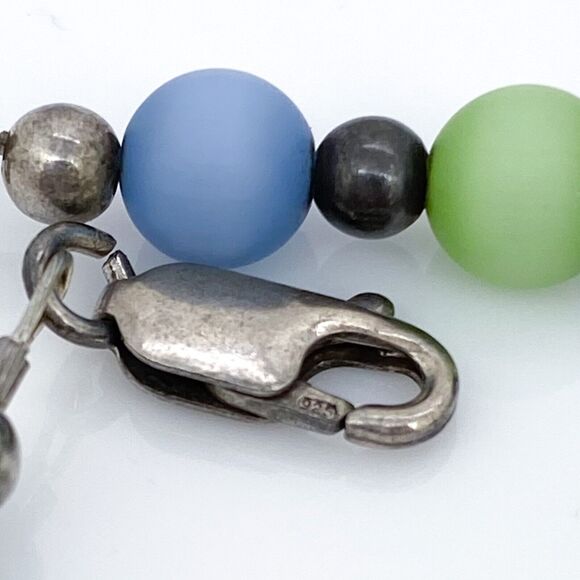 Blue Green Shimmery "Bethany" Beaded Bracelet | Vintage Sterling Silver 925 | 6" - Picture 7 of 13